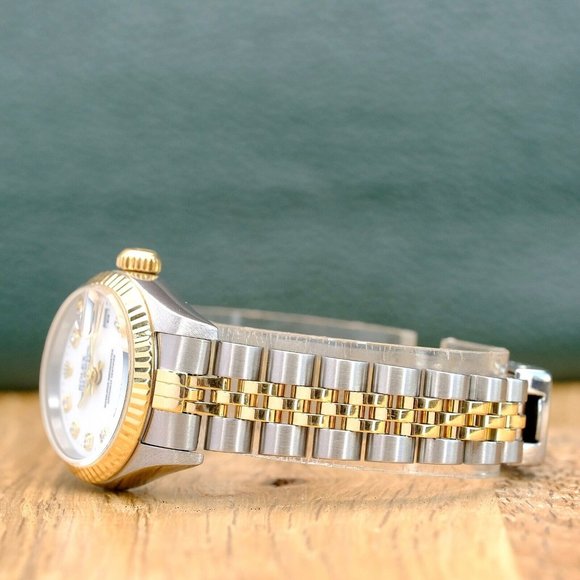 ROLEX DATEJUST WHITE ROMAN DIAL DIAMOND 18KY & STEEL JUBILEE WATCH 26 MM 69173 - Picture 4 of 14